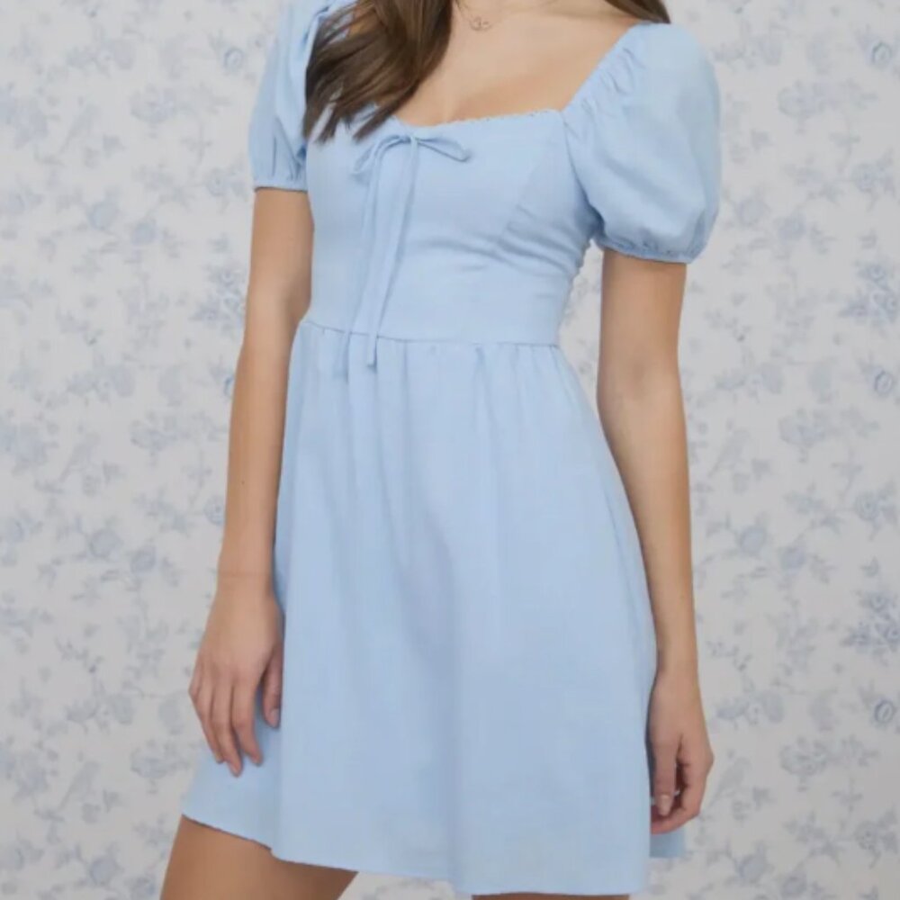 Baby Doll Sky Blue Puff Sleeve Dress | Mother’s Day Dress